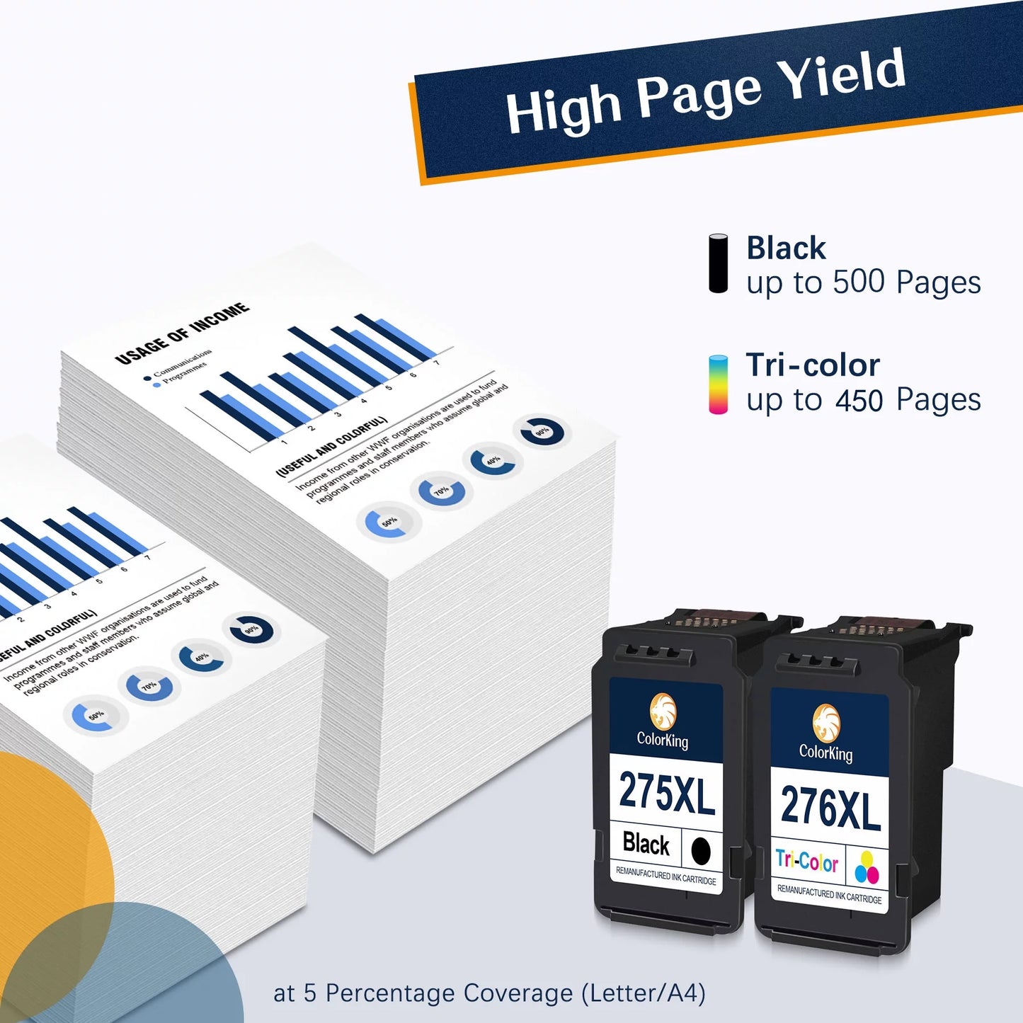 275XL 276XL Ink Cartridge Replacement for PG-275 CL-276 275 276 Combo XL Compatible with PIXMA TS3520 TS3522 TS3500 TR4720 TR4722 TR4700 Printer(2 Black, 1 Color)