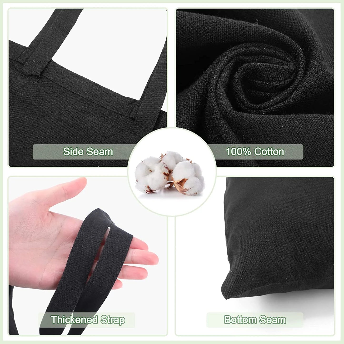 60 Pcs Cotton Canvas Tote Bags Bulk Reusable Grocery Cloth Bags with Handles for DIY Craft Gift (Black)