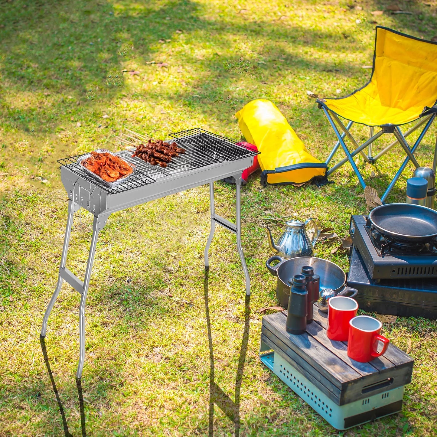 27.5 in Portable Charcoal Grill Upgraded Folding Large Barbecue Charcoal Grill for Party Picnic Travel Home RV Outdoor Cooking