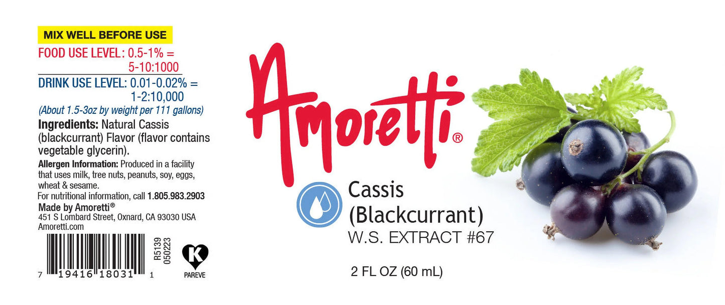 Amoretti - Cassis (Blackcurrant) Extract Fluid Soluble 4 oz - Highly Concentrated & Perfect For Pastry, Savory, Brewing, and more, Preservative Free, Vegan, Kosher Pareve, Keto Friendly