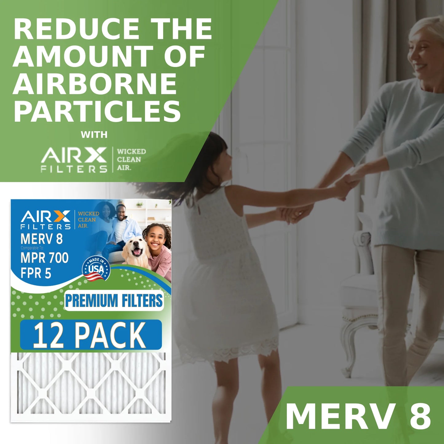 12x24x1 Air Filter MERV 8 Rating, 12 Pack of Furnace Filters Comparable to MPR 700 & FPR 5 - Made in USA by AIRX FILTERS WICKED CLEAN AIR.