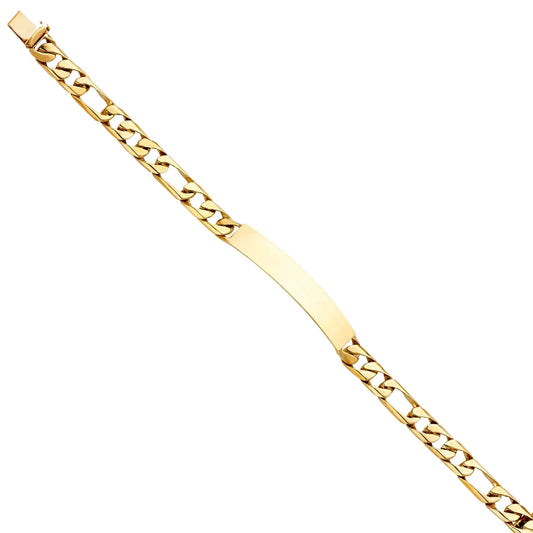 14k Yellow Gold Figaro Link ID Bracelet - 8" | Elegant 14KY Gold Chain Bracelets for Men and Women | Weight 17.4 | Men’s Jewelry for Gift