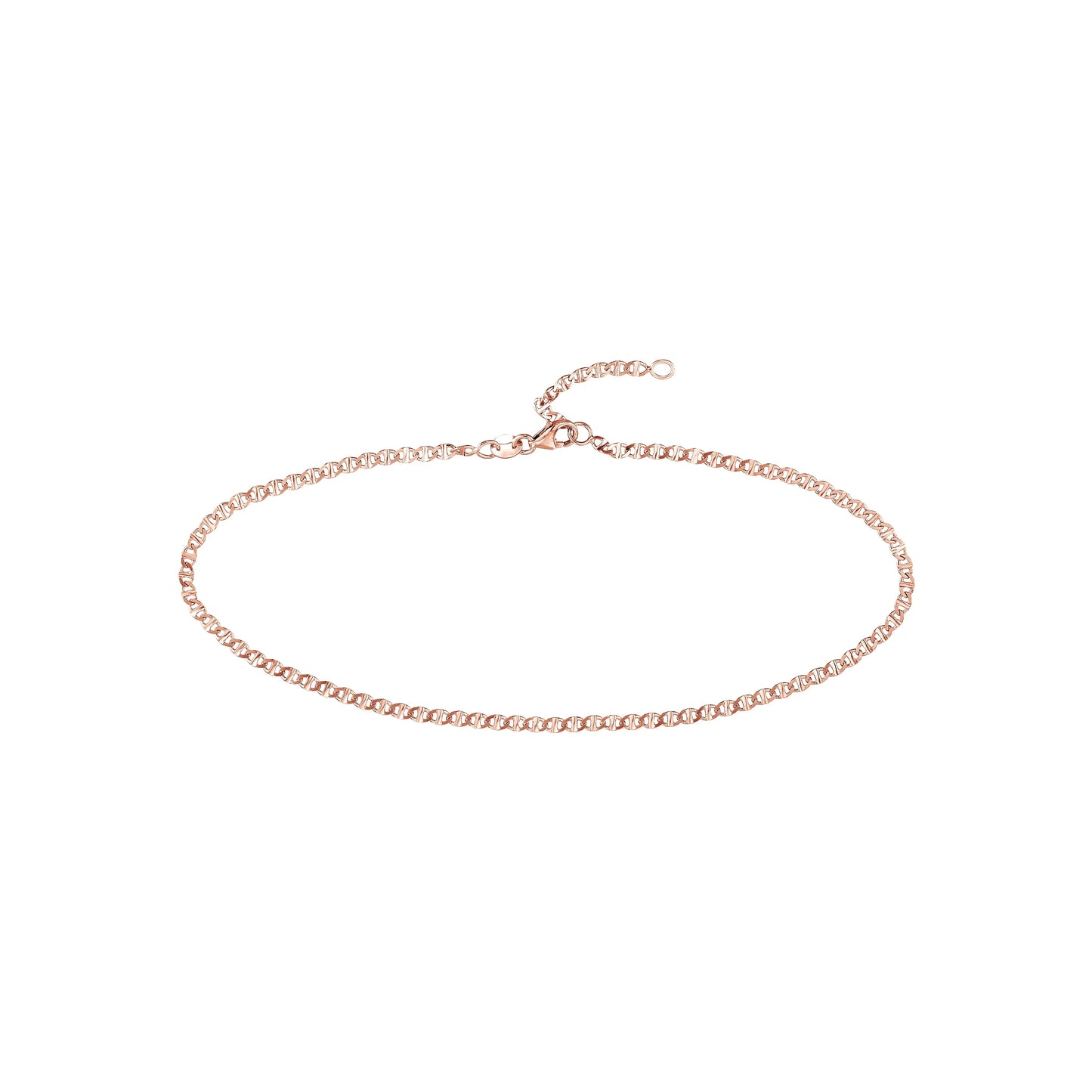 14K Rose Gold Women's 9"-10" Adjustable 2.20mm Flat Mariner Link Anklet