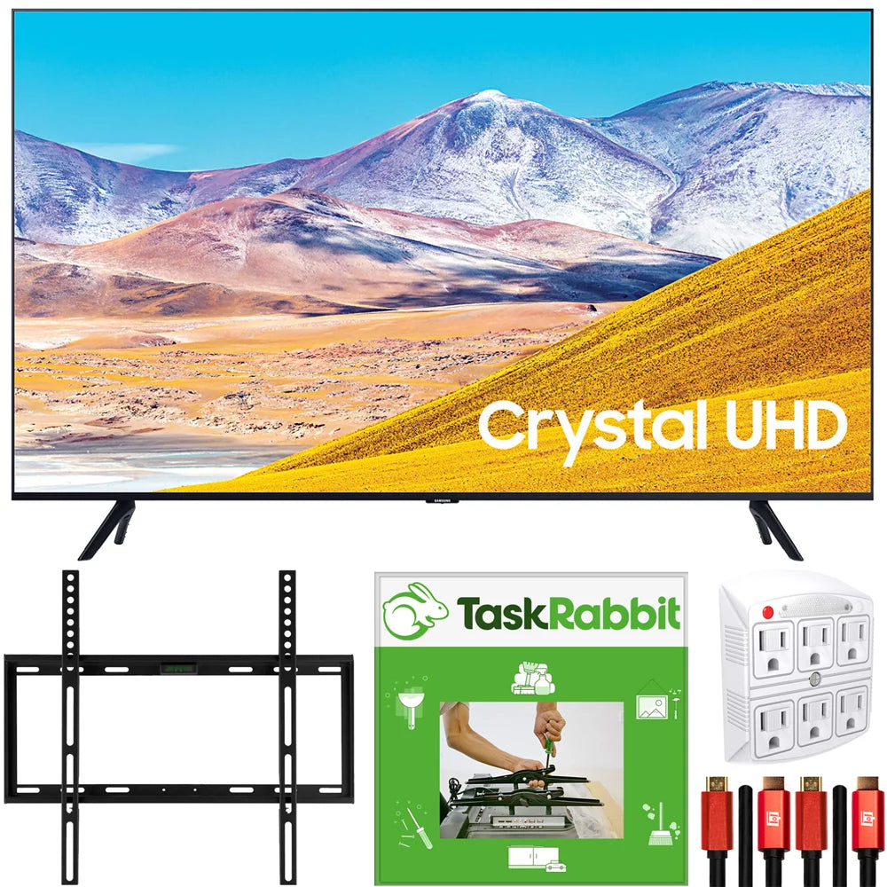 85-inch UN85TU8000 4K Ultra HD Smart LED TV (2020 Model) Crystal Processing 4K Bundle with TaskRabbit Installation Services + Deco Gear Wall Mount + HDMI Cables + Surge Adapter