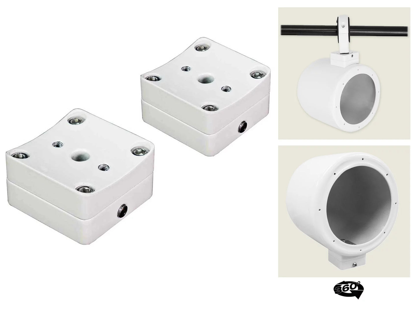 2) Rockville MAC525W 5.25" 360° Swivel White Aluminum Surface Mount Speaker Pods