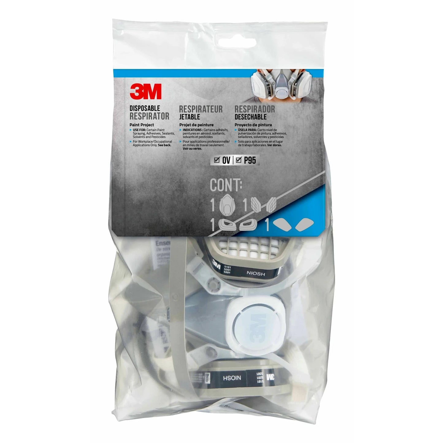 3M OV/P95 Disposable Paint Project Respirator, NIOSH-Approved, Medium, 1 Mask