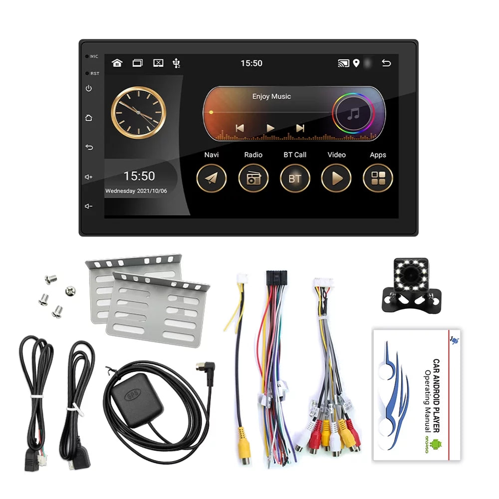 7" Android 11 Car Stereo Double Din Navigation Radio - GPS, Monitor WiFi, AUX, U-Disk - Phone Link, Hands-Free Calling, Reverse Picture - Steering Wheel Control, Backup Camera Included