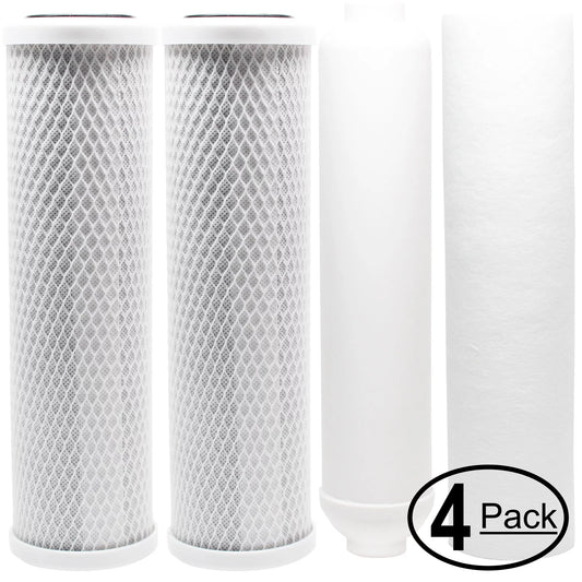 4-Pack Replacement for Filter Kit for AMI AAA-245PU RO System - Includes Carbon Block Filters, PP Sediment Filter & Inline Filter Cartridge - Denali Pure Brand