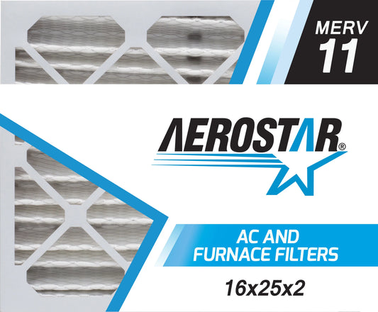 16x25x2 AC and Furnace Air Filter by Aerostar - MERV 11, Box of 6