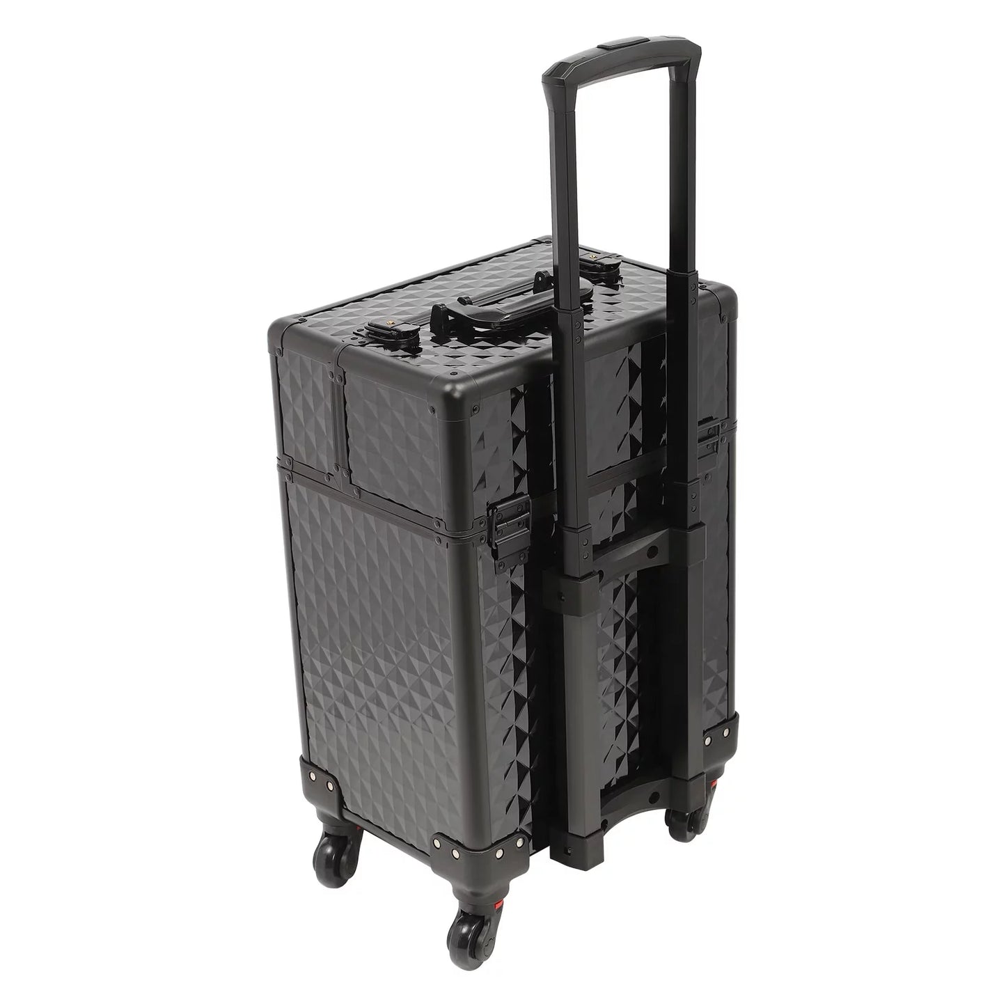 Aiqidi Rolling Makeup Train Case Wheeled Manicure Storage Case Trunk Nail Organizer Luggage Cart Salon Cosmetic Trolley Box Black