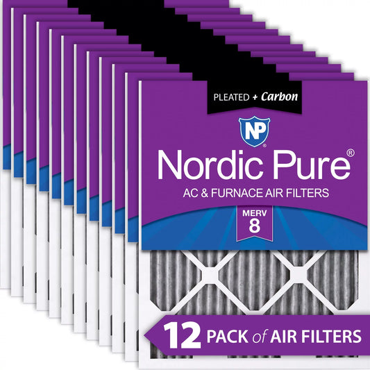 20x20x1 (19_1/2x19_1/2) Furnace Air Filters MERV 8 Pleated Plus Carbon 12 Pack