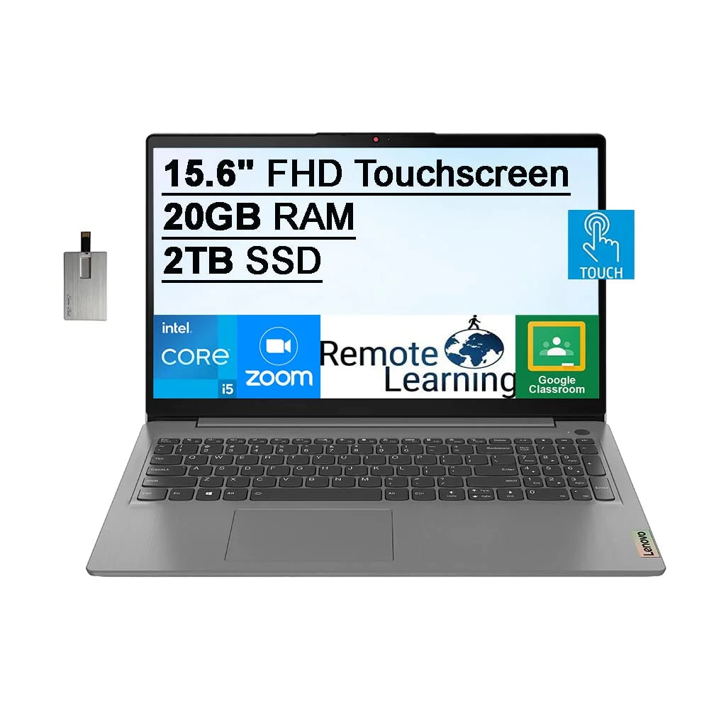 2021 Ideapad 3 15.6" FHD Monitor Mobile pc Computer, Core i5-1135G7, 20GB RAM, 2TB PCIe SSD, Backlit Keyboard, Iris Xe Graphics, HD Webcam, Dolby Audio, Win 11S, Grey, 32GB USB Card