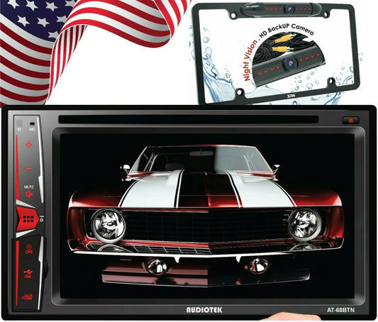 Audiotek AT-68BTN 6.2" Touch Monitor Radio Mirror Link+ License Plate Rear Camera Bundle