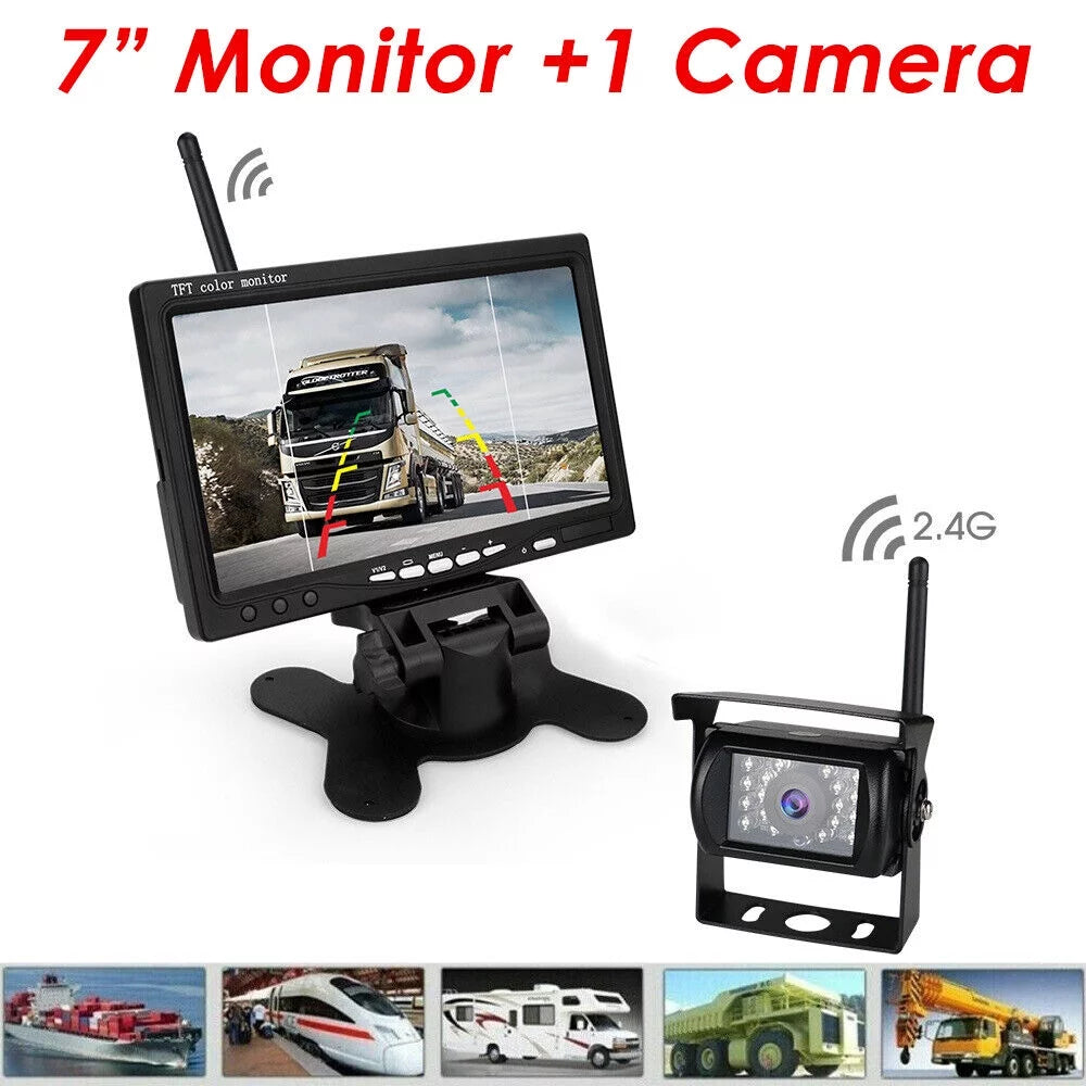 1Pack Liquid Backup Camera with 7" Monitor Kit: Night Vision, Wireless Vehicle Parking System for RV, Bus, Trailer, Truck