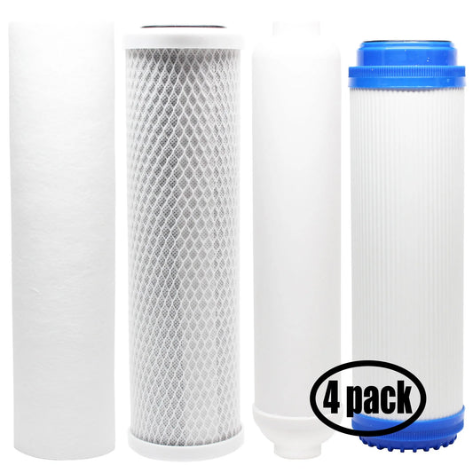 4-Pack Replacement for Filter Kit for Expres Fluid RO10DXCG RO System - Includes Carbon Block Filter, PP Sediment Filter, GAC Filter & Inline Filter Cartridge - Denali Pure Brand