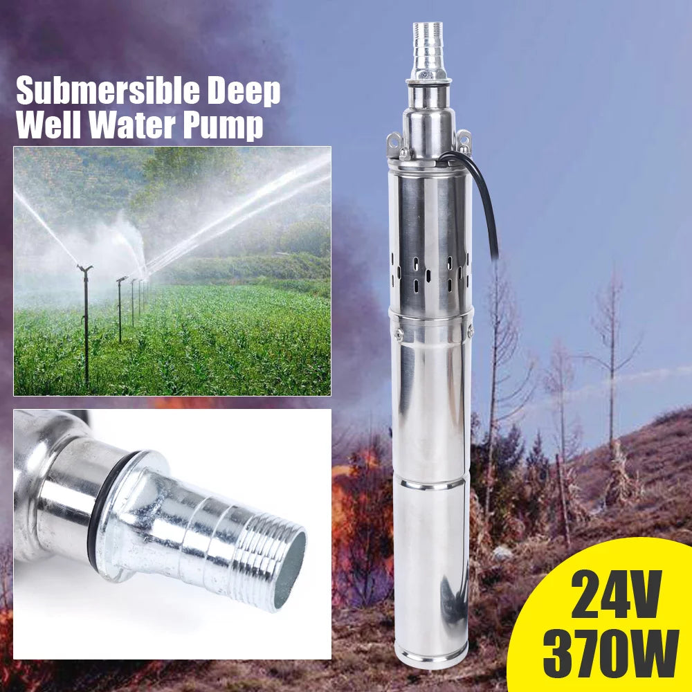 24V 370W Solar Fluid Pump Deep Well Solar Submersible Pump Head Stainless Screw Pump for Pond Farm Irrigation