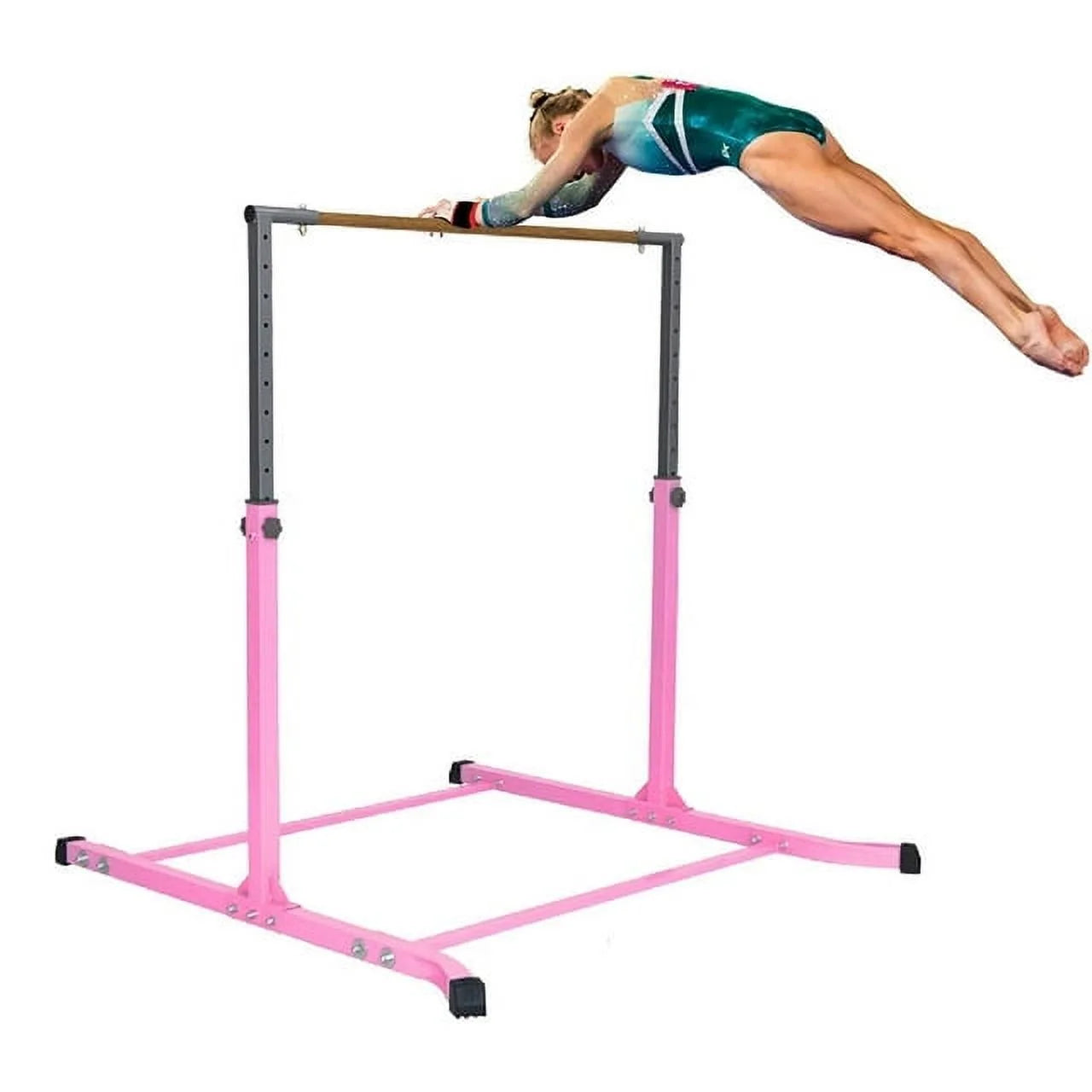 5-Star TD Pink Gymnastic Kip Bar, Adjustable 3-5FT, Kids Junior Training, Heavy-Duty, Curved Legs, Home Gym Equipment