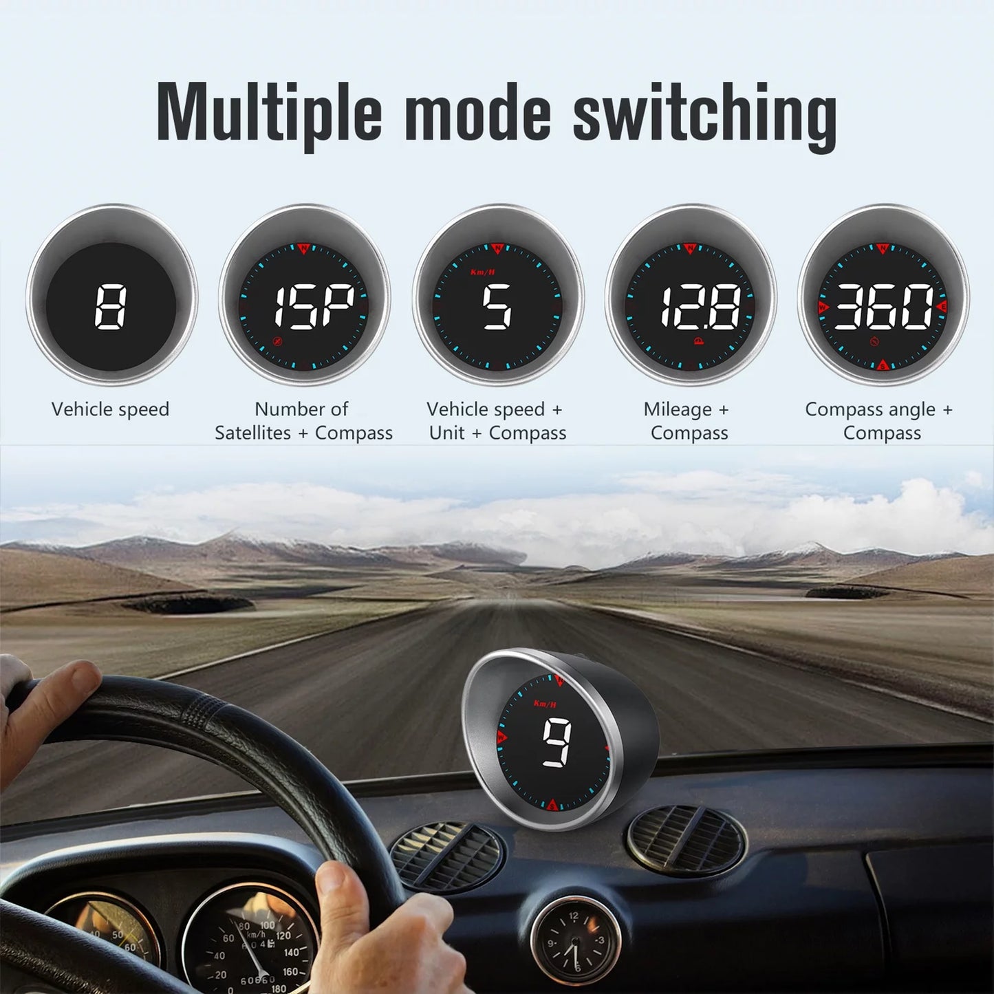 Aibecy Car Car Head-up Display Digital Speedometer Display Driving Mileage, Compass Angle, Overspeed and Fatigue Driving