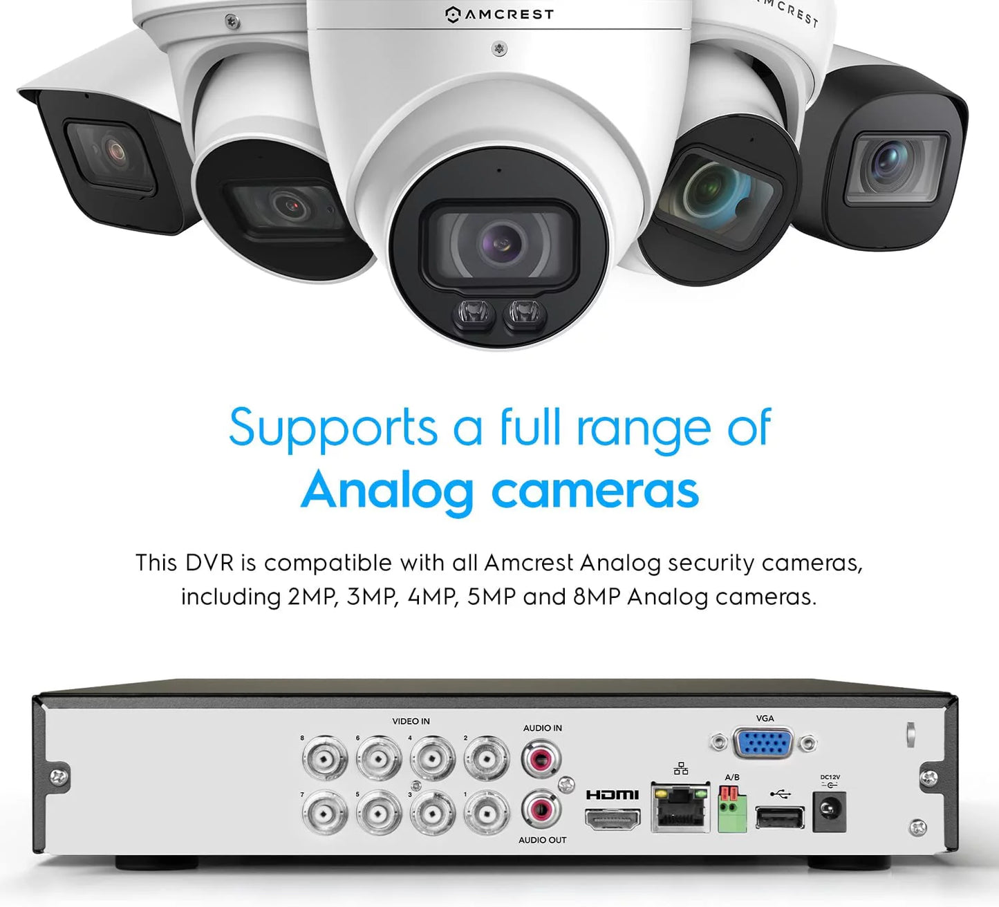 Amcrest 4K 8 Channel AI DVR Security Camera System Recorder, DVR for Analog Security Cameras & Amcrest IP Cameras, AI Smart DVR, Face Recognition, Human & Vehicle Detection AI (AMDV5108-I3)