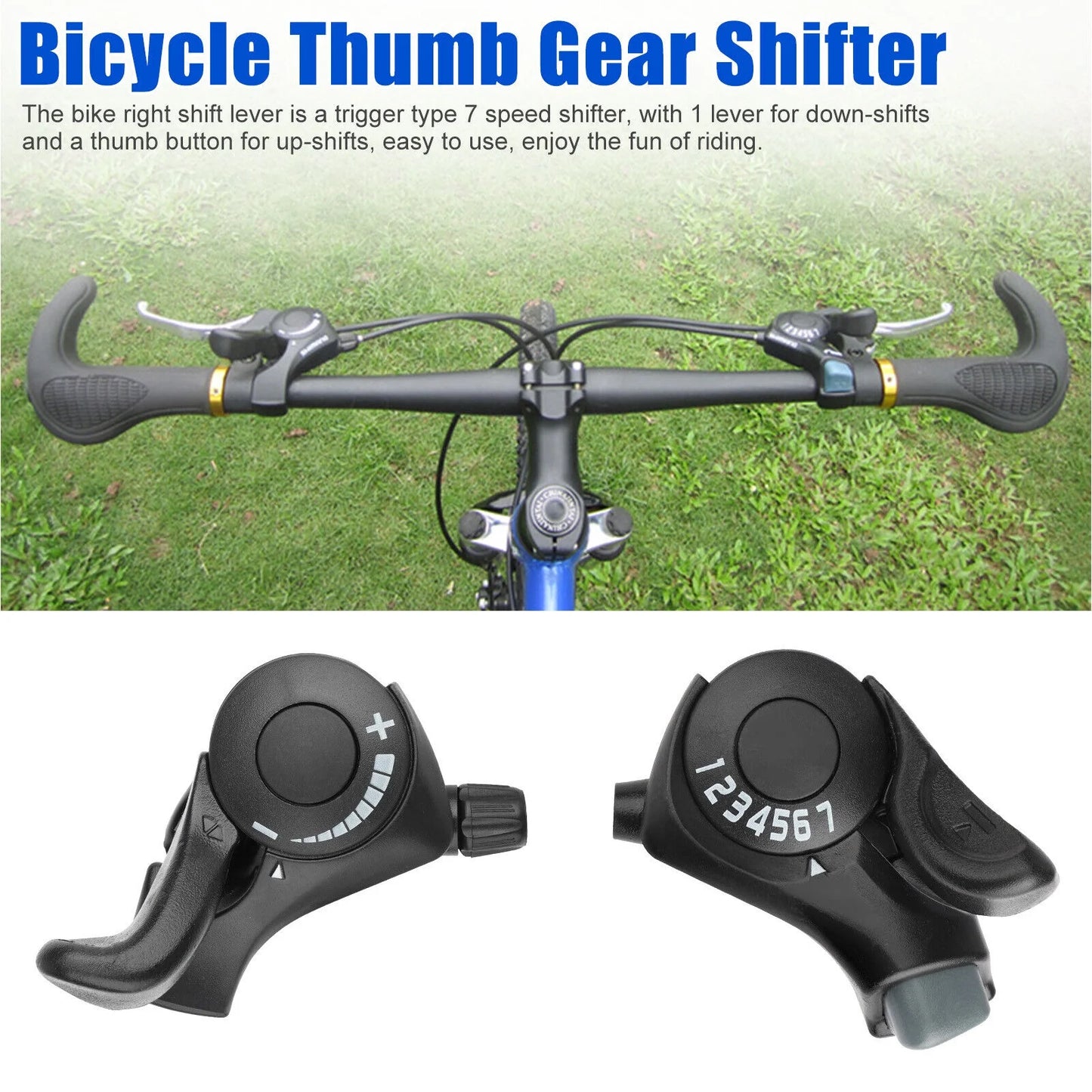 2Pcs Bicycle Shift Levers 3 x7 Speed Mountain Bikes Thumb Gear Shifter Brake Set