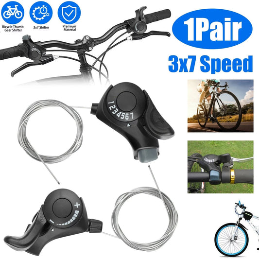 2Pcs Bicycle Shift Levers 3 x7 Speed Mountain Bikes Thumb Gear Shifter Brake Set