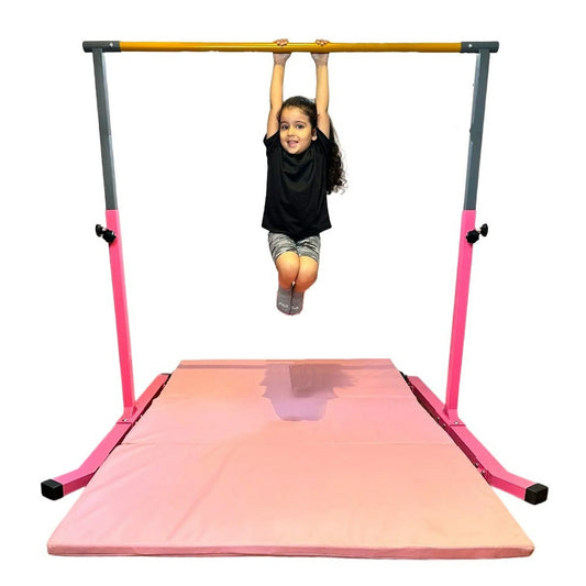 5-Star TD Pink Gymnastic Kip Bar, Adjustable 3-5FT, Kids Junior Training, Heavy-Duty, Curved Legs, Home Gym Equipment