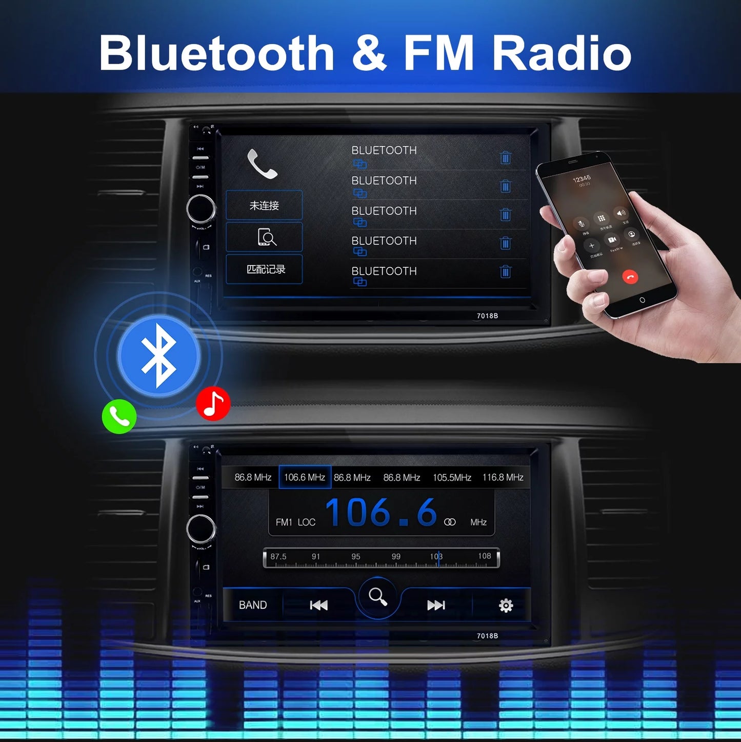 7" Car Stereo Double Din Bluetooth Car Radio Touch Display Car Radio Audio Receiver Radio with Backup Camera - Support Mirror Link/USB/SD/AUX, Hands Free Calling