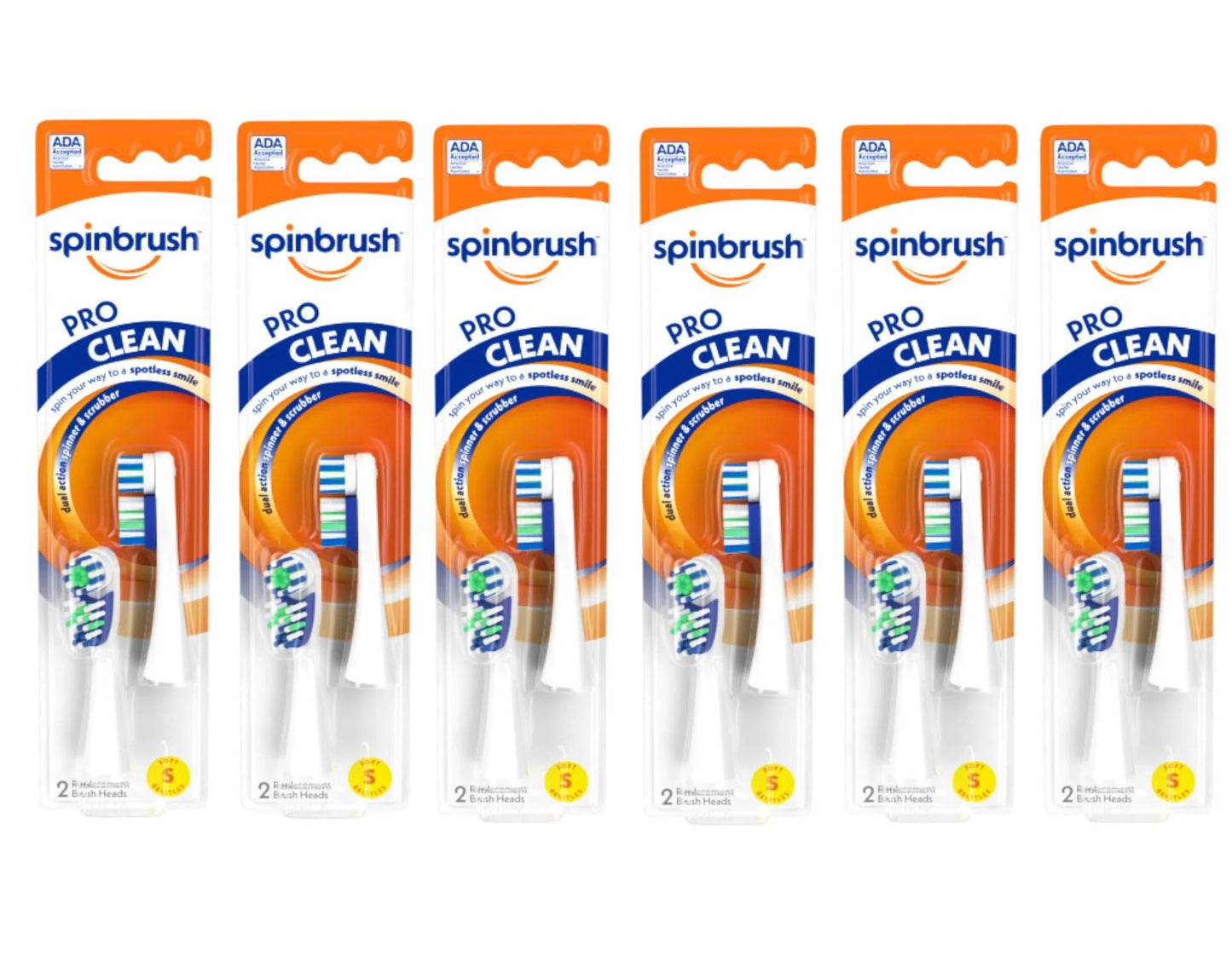 6 Pack - Arm & Hammer Spinbrush Pro Clean Replacement Brush Heads Soft 2 in Each