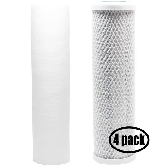 4-Pack Replacement for Filter Kit for Bulk Reef Supply 208868 RO System - Includes Carbon Block Filter & PP Sediment Filter - Denali Pure Brand