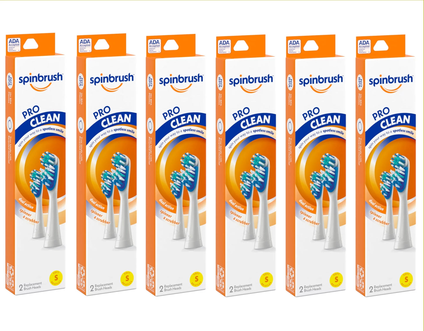 6 Pack - Arm & Hammer Spinbrush Pro Clean Replacement Brush Heads Soft 2 in Each