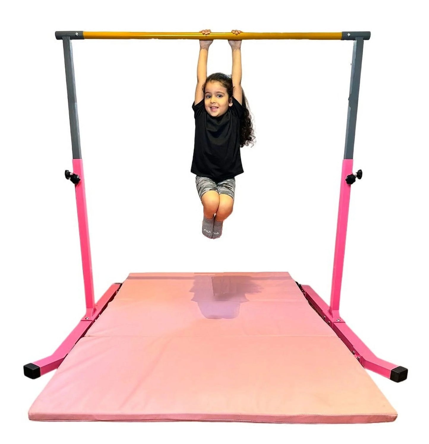 5 Star-TD Gymnastic Kip Bar Expandable 3 FT to 5 FT for Kids Gymnastics Junior Training, Height Adjustable Horizontal Bar Heavy Duty Strong Curved Legs Home Gym Gymnastics Training Equipment (Pink)