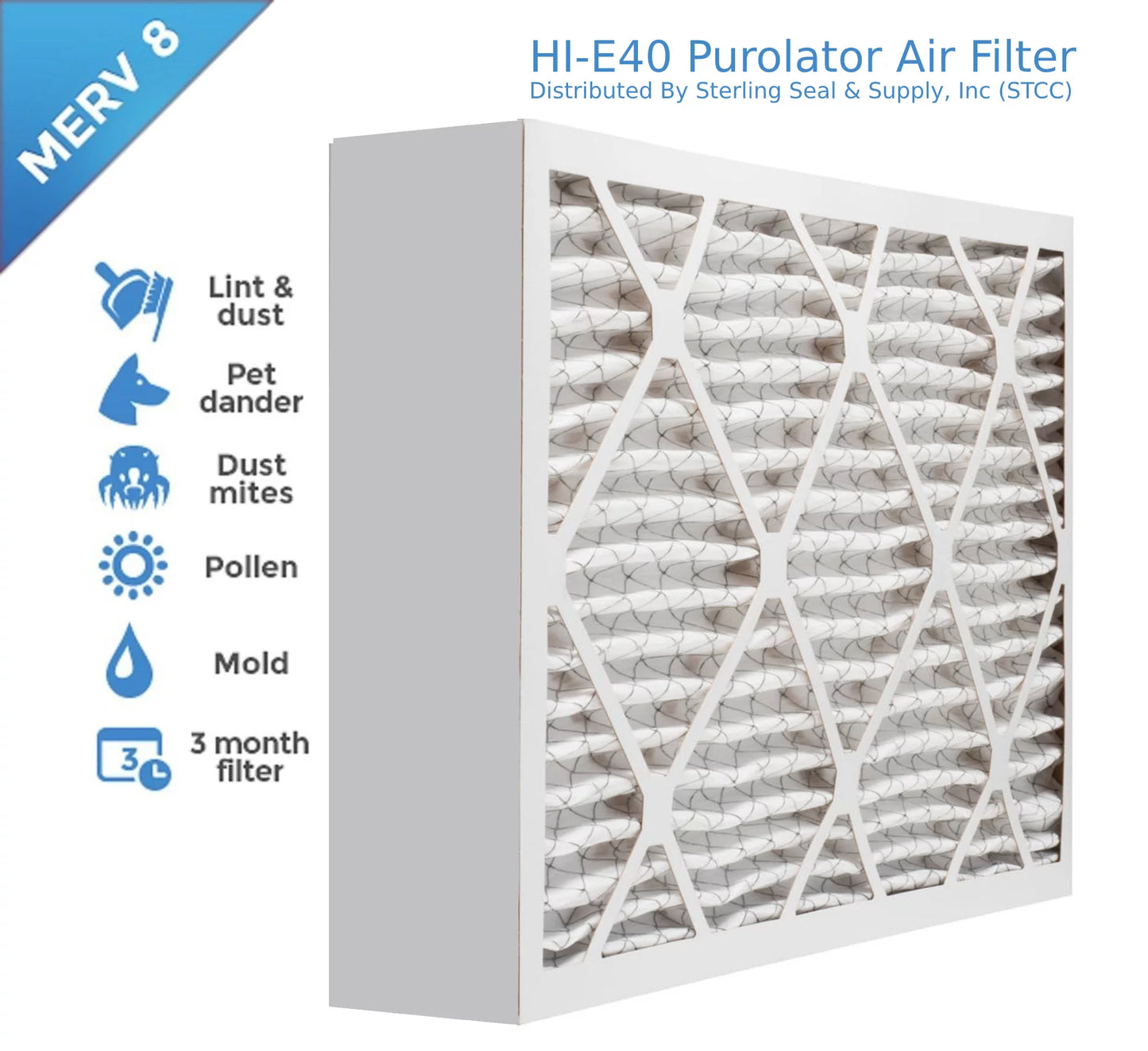 12x24x4, Purolator Hi-E 40 Extended Surface Pleated Air Filter, Mechanical MERV 8, (3 Pack)