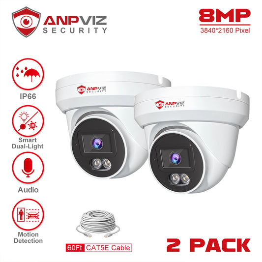 Anpviz 4K PoE Camera Turret 8MP IP Camera Outdoor, PoE Security Cameras with AI Human Vehicle Detection, Smart Dual Light Color Night Vision 98ft, Built-in Mic, 110° Wide Angle, IP66 Liquid