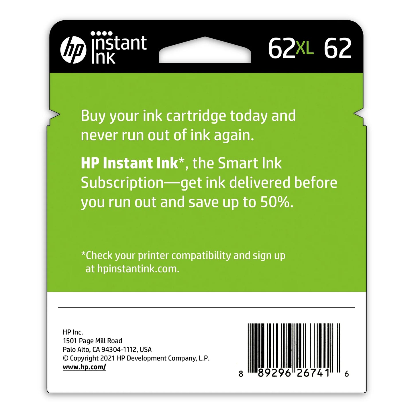 62XL Black/62 Tri-Color Ink Cartridges, N9H67FN, 2/Pack