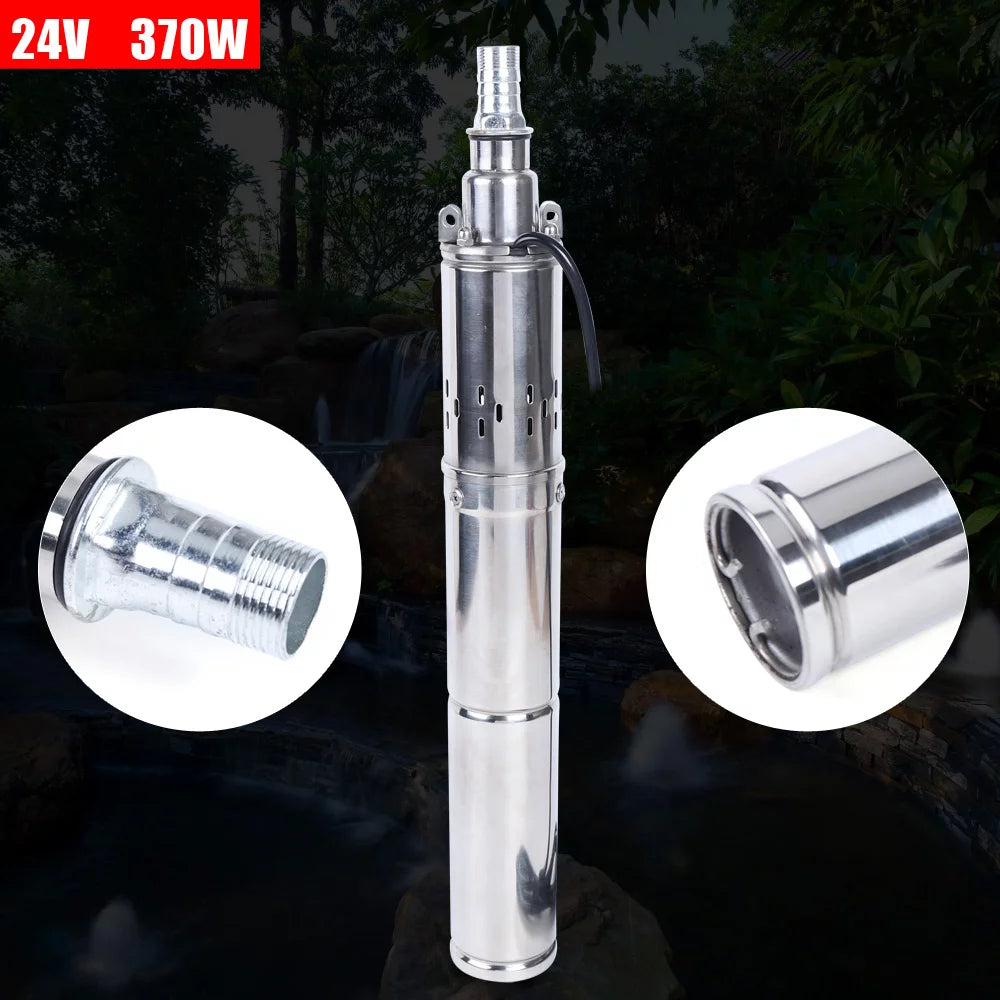 24V 370W Solar Fluid Pump Deep Well Solar Submersible Pump Head Stainless Screw Pump for Pond Farm Irrigation