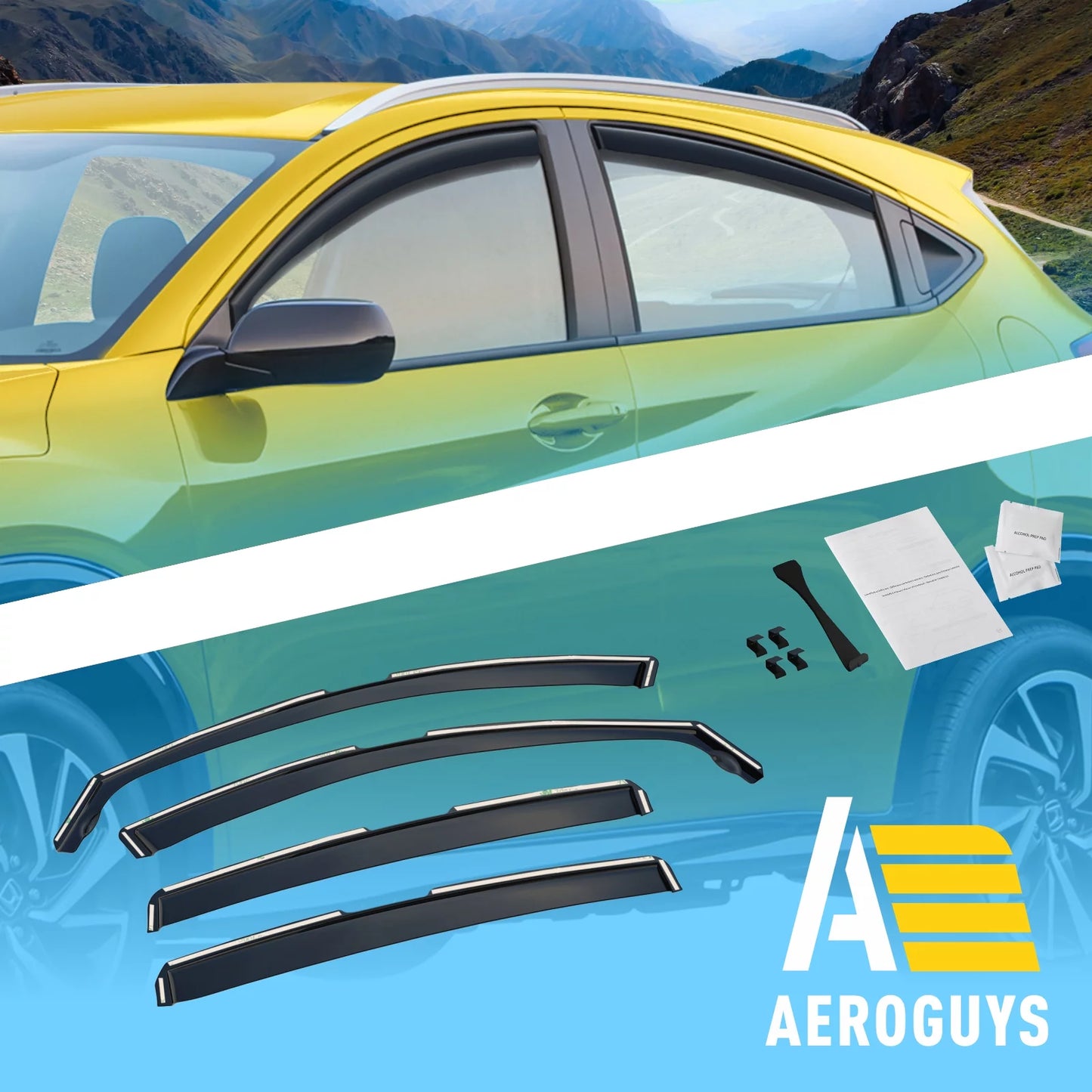 AEROGUYS In-Channel Window Deflectors Extra Tough Window Visors Rain Guards Fit for Honda HR-V 2016-2022, Sun Visors, Wind Vent Visors, Car Accessories - 4 pcs. AG0157