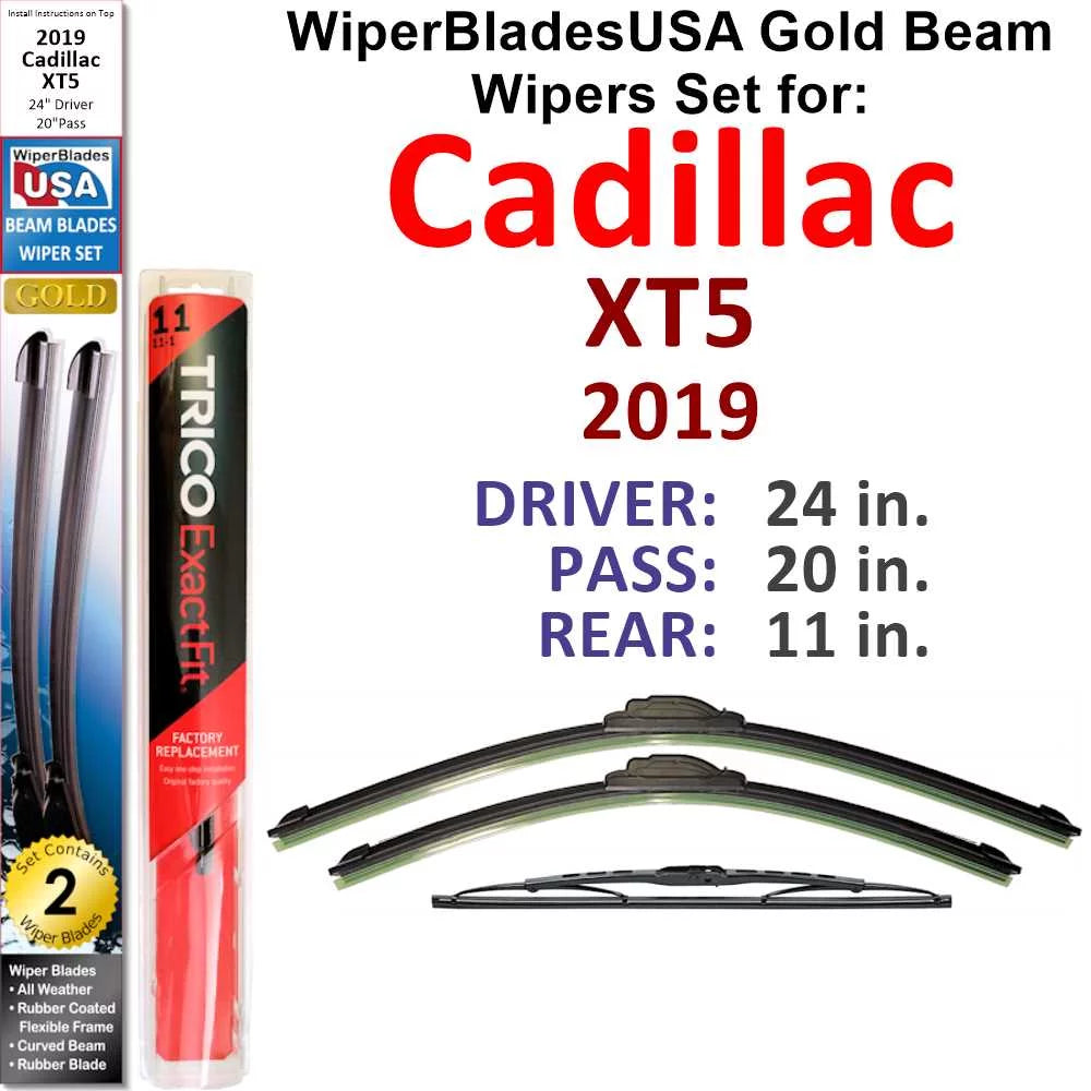 2019 Cadillac XT5 Luxury Beam Wiper Blades Wipers WBUSA (Set of 3) w/Rear Wiper