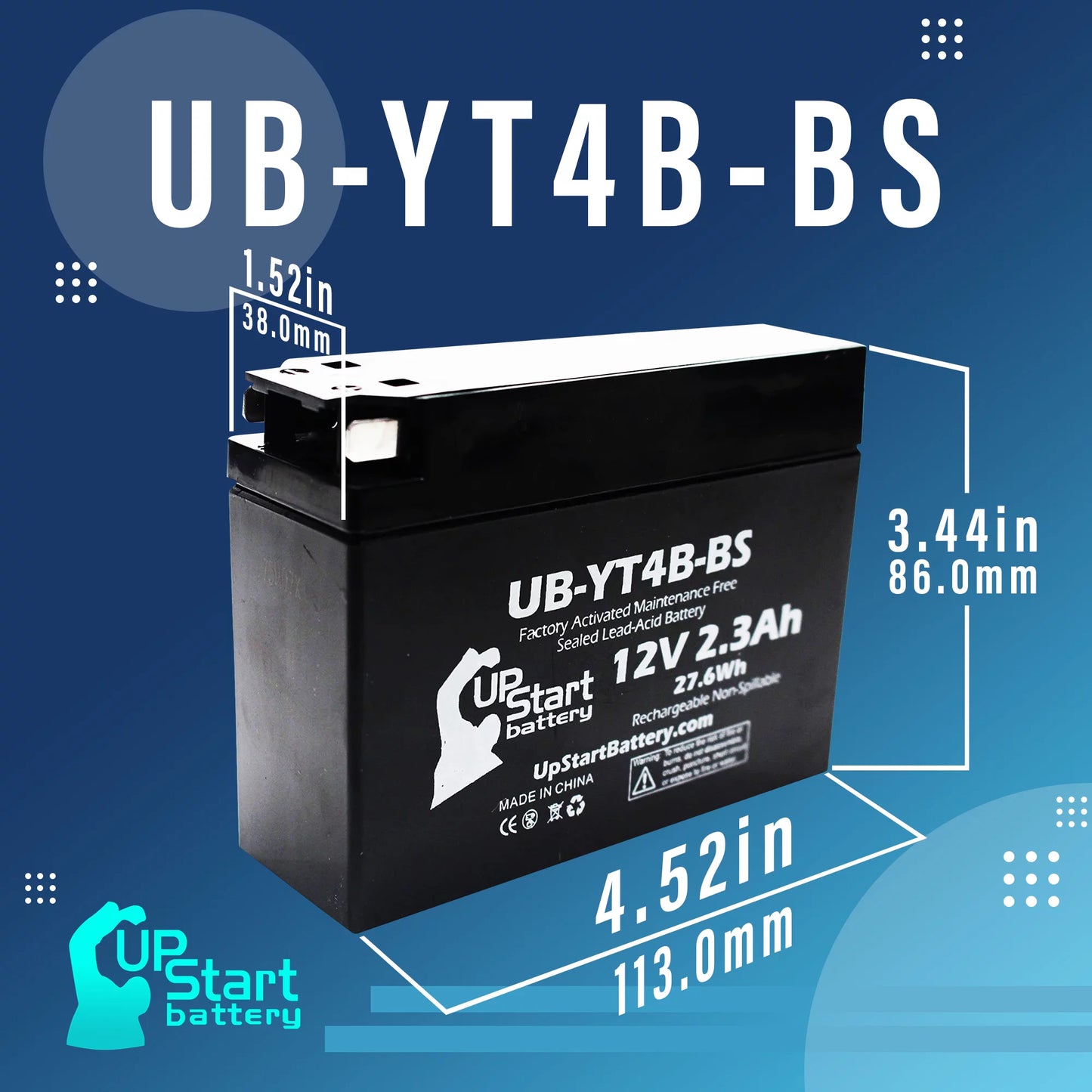 5-Pack UpStart Battery Replacement for 2004 Yamaha SR400 400CC Factory Activated, Maintenance Free, Motorcycle Battery - 12V, 2.3Ah, UB-YT4B-BS