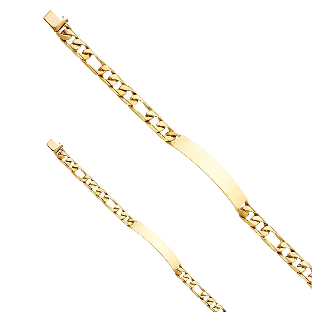 14k Yellow Gold Figaro Link ID Bracelet - 8" | Elegant 14KY Gold Chain Bracelets for Men and Women | Weight 17.4 | Men’s Jewelry for Gift