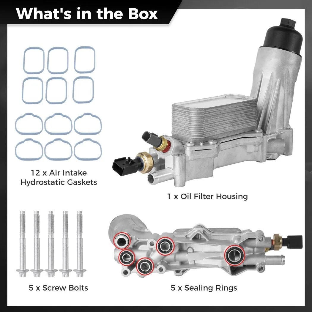 926-959 Engine Oil Filter Housing with Oil Cooler Sensors and Gaskets, Upgraded Vehicle Assembly Aluminum Kit Compatible with 11- 16 Jeep Dodge Chrysler, 68105583AF 68105583AE