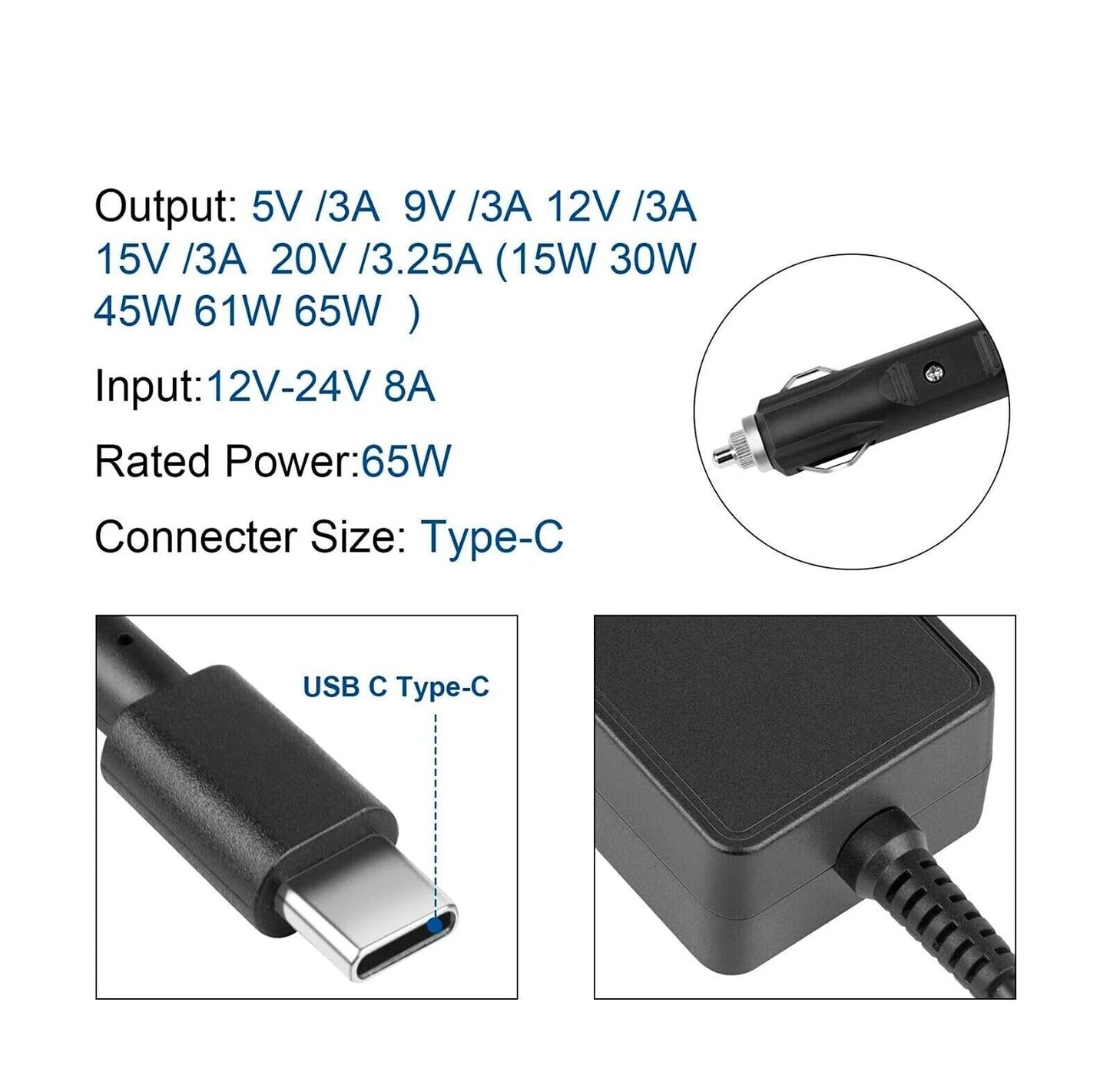 AMSK POWER Car Charger for Inspiron 13 5000 5310 5320 5330 Mobile pc Charger 65W Type-C