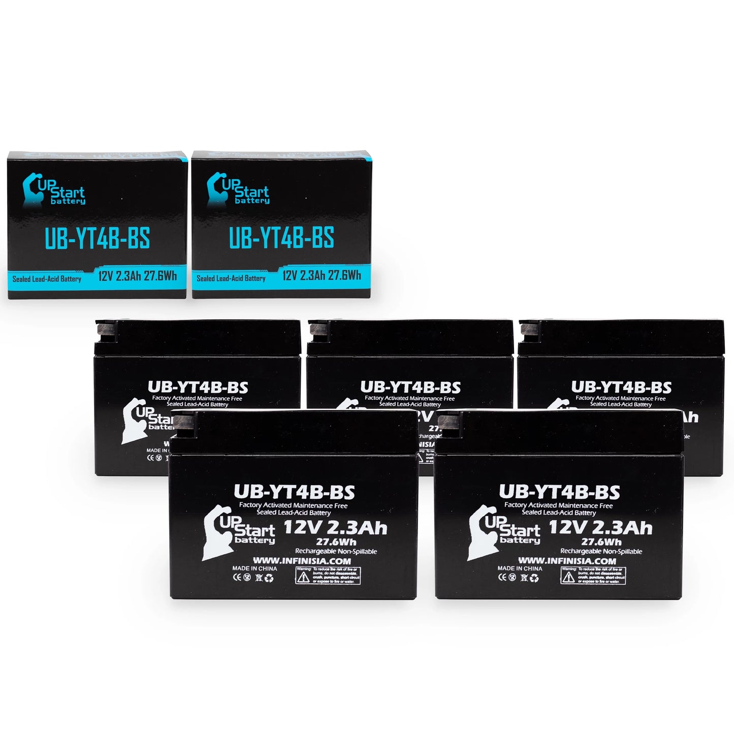 5-Pack UpStart Battery Replacement for 2004 Yamaha SR400 400CC Factory Activated, Maintenance Free, Motorcycle Battery - 12V, 2.3Ah, UB-YT4B-BS