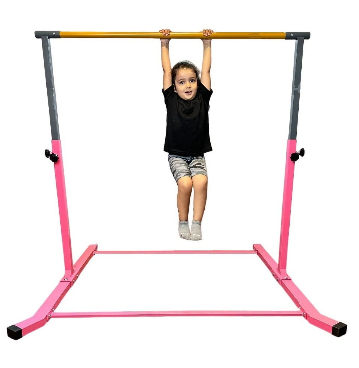 5 Star-TD Gymnastic Kip Bar Expandable 3 FT to 5 FT for Kids Gymnastics Junior Training, Height Adjustable Horizontal Bar Heavy Duty Strong Curved Legs Home Gym Gymnastics Training Equipment (Pink)