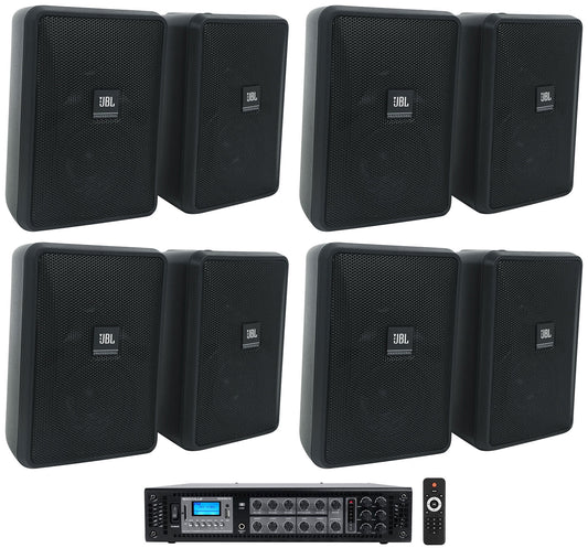 (8) JBL Control 23-1 Black 3" Indoor/Outdoor 70v Commercial Wall Speakers + Amp