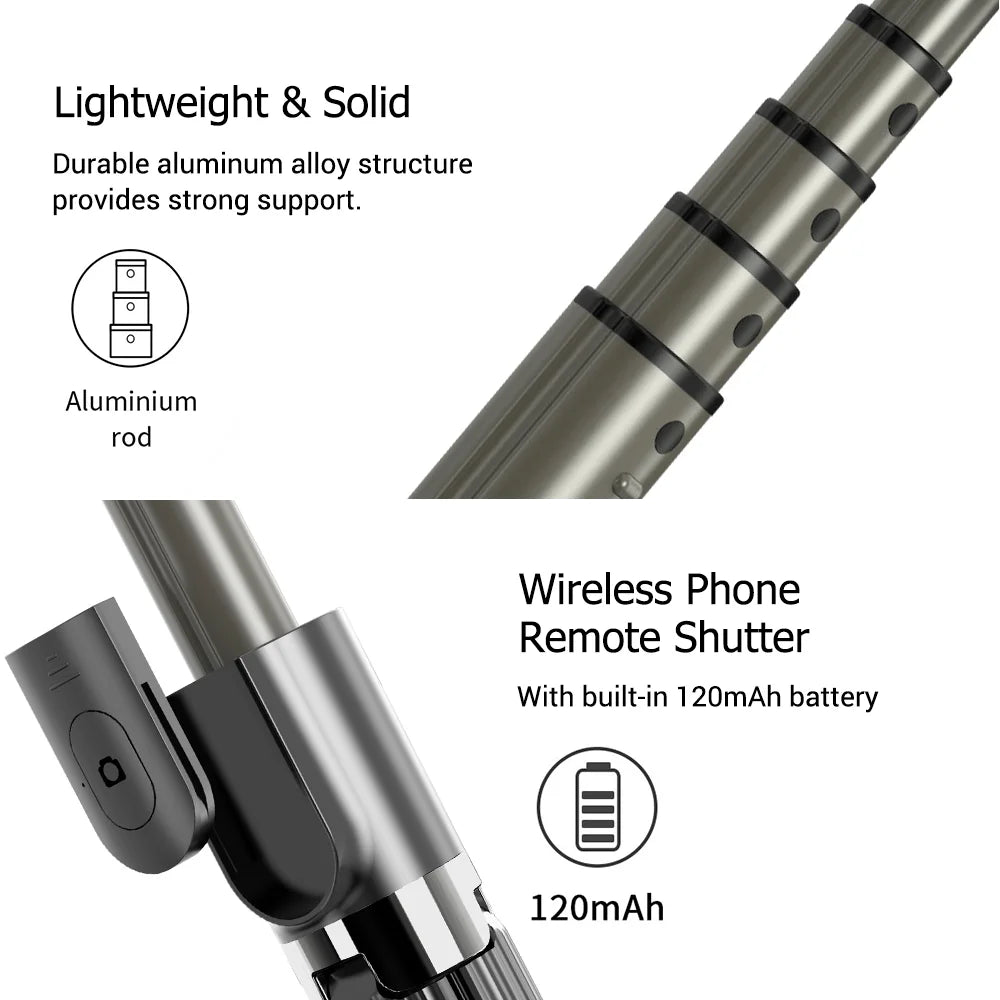 3 in 1 Phone Gimbal Stabilizer Selfie Stick Tripod 86cm 5-Section with Remote Shutter Phone Clamp Smart Rotatable Compatible with Smartphones