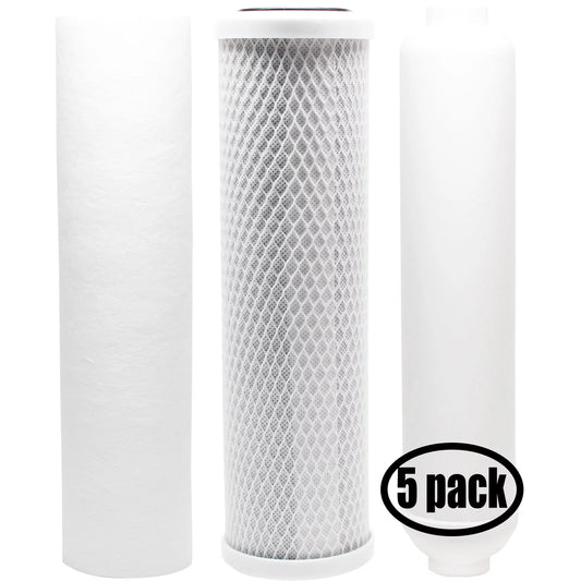 5-Pack Replacement for Filter Kit for US Liquid Systems 200-SENTRY-IX RO System - Includes Carbon Block Filter, PP Sediment Filter & Inline Filter Cartridge - Denali Pure Brand