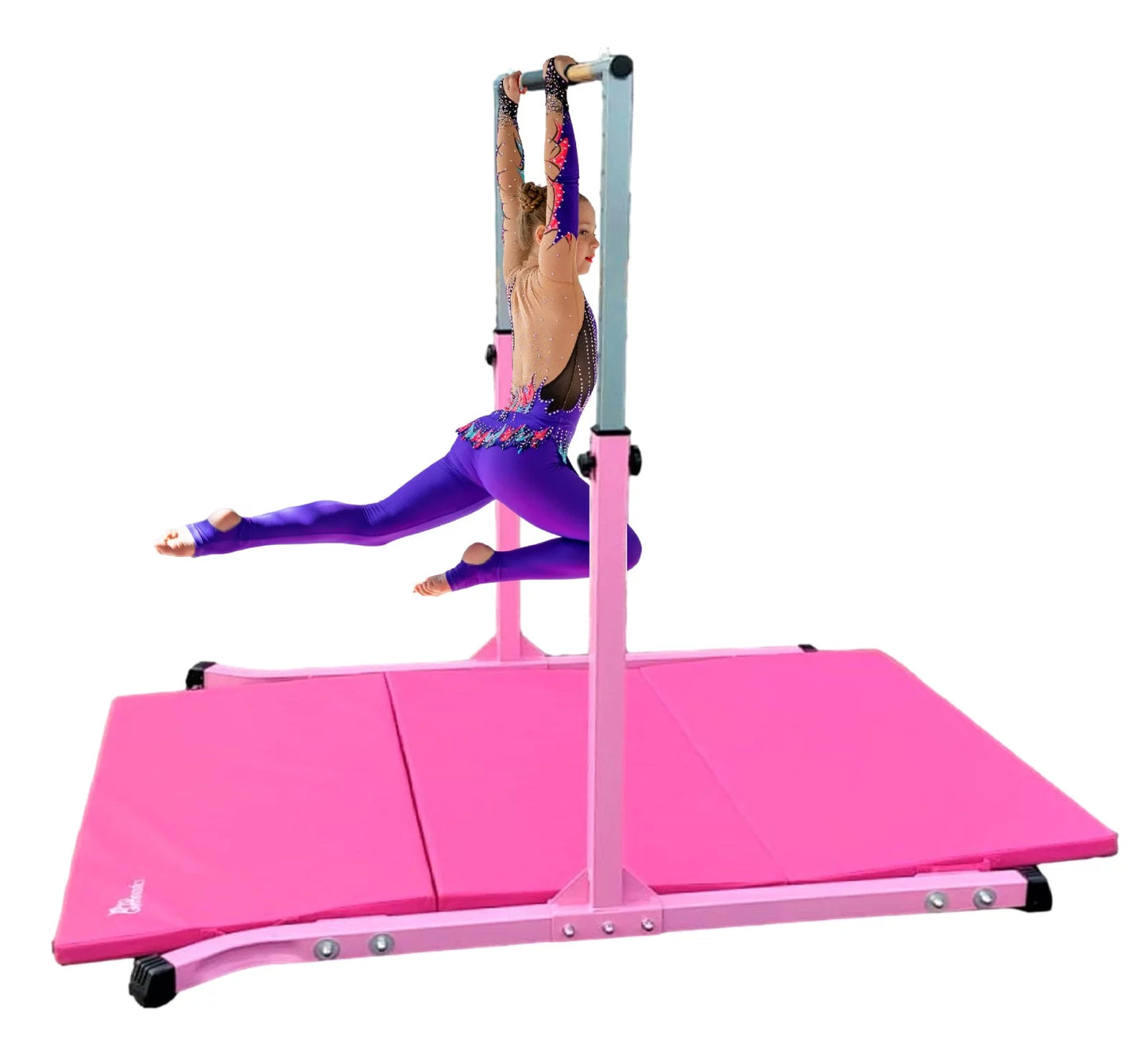 5 Star-TD Gymnastic Kip Bar Expandable 3 FT to 5 FT for Kids Gymnastics Junior Training, Height Adjustable Horizontal Bar Heavy Duty Strong Curved Legs Home Gym Gymnastics Training Equipment (Pink)