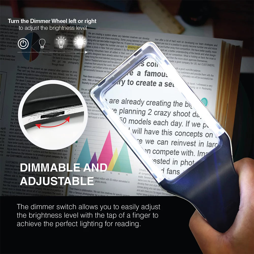 4X Large Magnifying Glass with [10 Anti-Glare & Fully Dimmable LEDs]-Evenly Lit Viewing Area-The Best Lighted Magnifier for Reading Small Fonts, Low Vision Seniors, Macular Degeneration