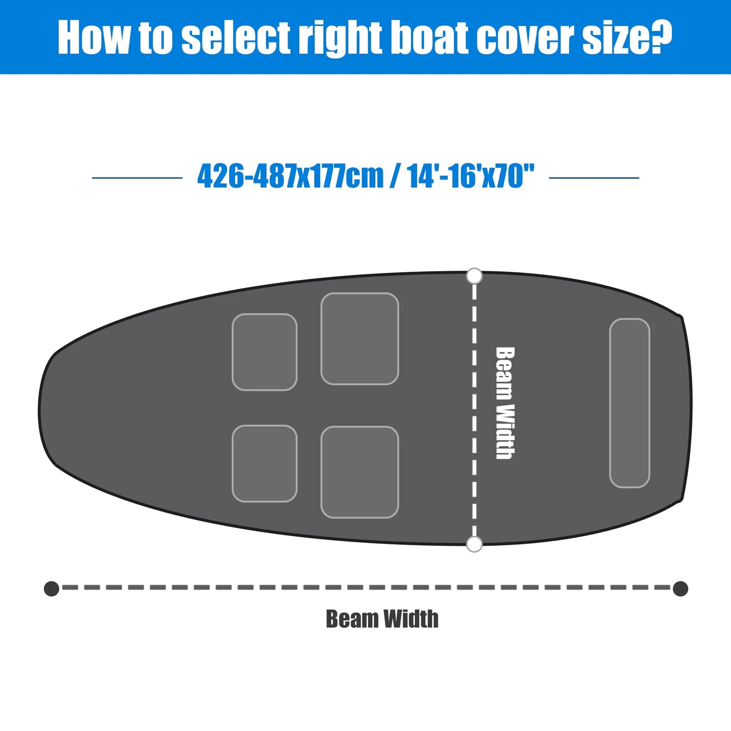 1 Set 14'-16'x70'' Jon Boat Cover 210D Polyester Air Vents Fluid Sunshine Resist Boat Cover Blue