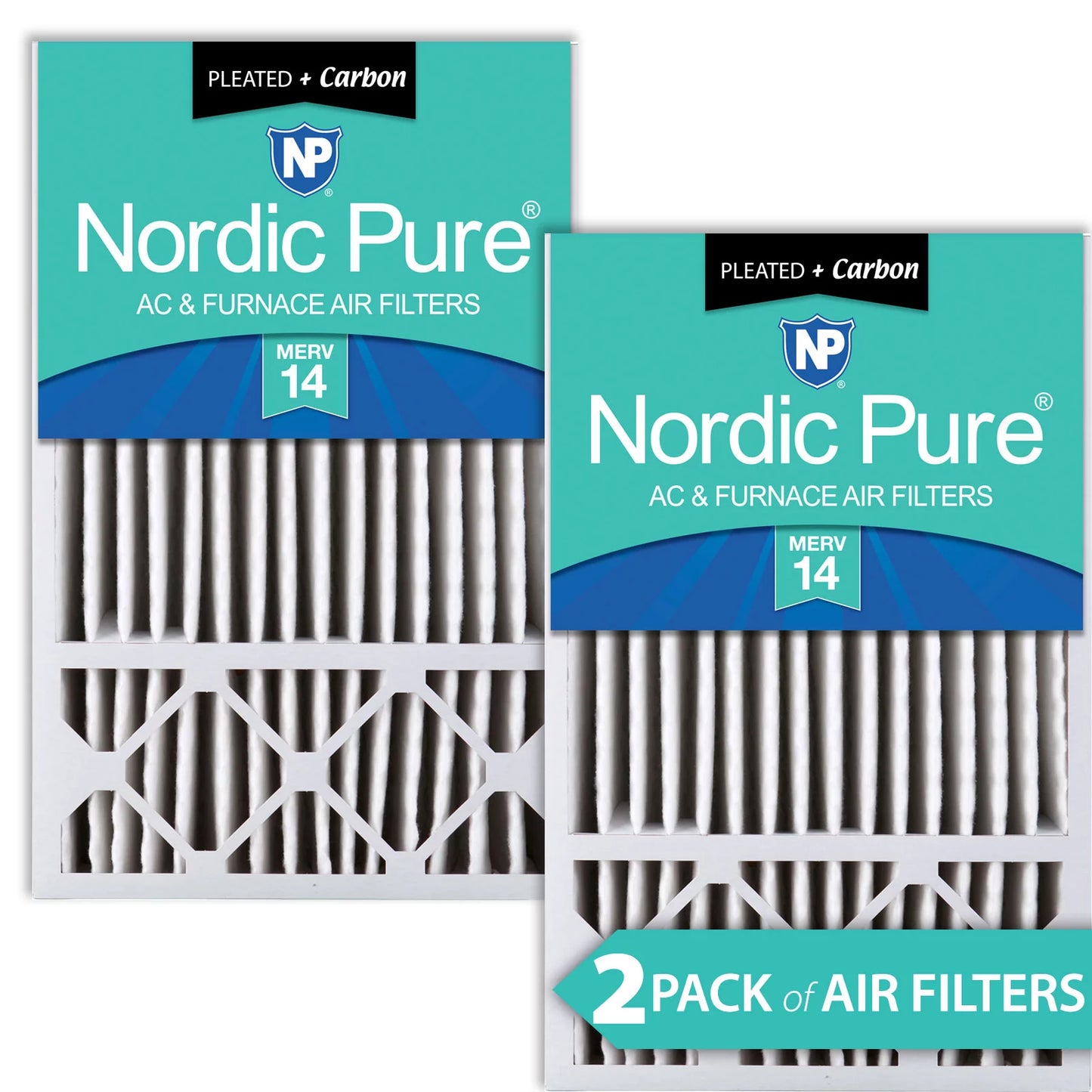 16x25x5 (4 3/8) Honeywell Replacement Air Filters MERV 14 Plus Carbon 2 Pack